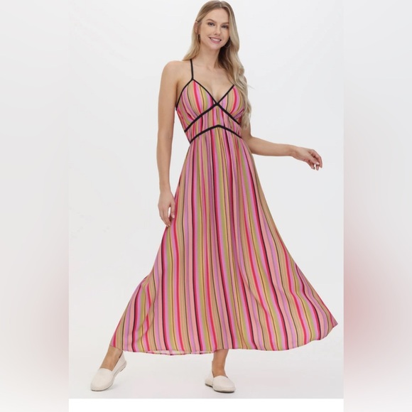 NWT FRYE Multi Stripe Combo Vibrant Crisscross Maxi Dress XS - Picture 1 of 8